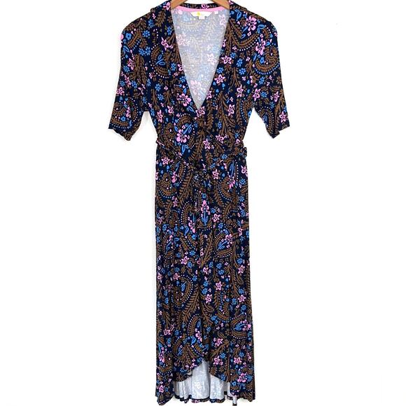 Boden Lavinia Midi Jersey Wrap Dress in French Navy Floral Size 6 Petite - Picture 2 of 13